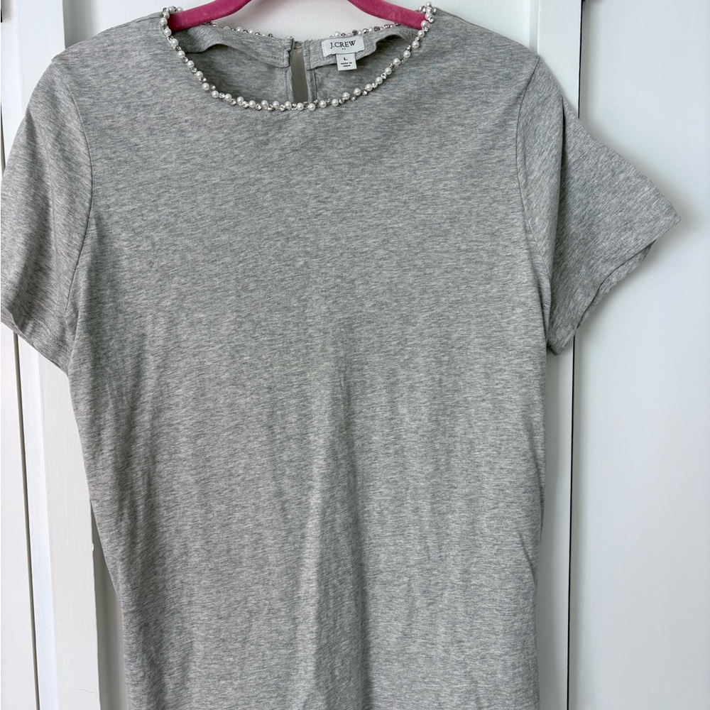 J. Crew Gray Pearl & Crystal Embellished Women's Top sz lg.